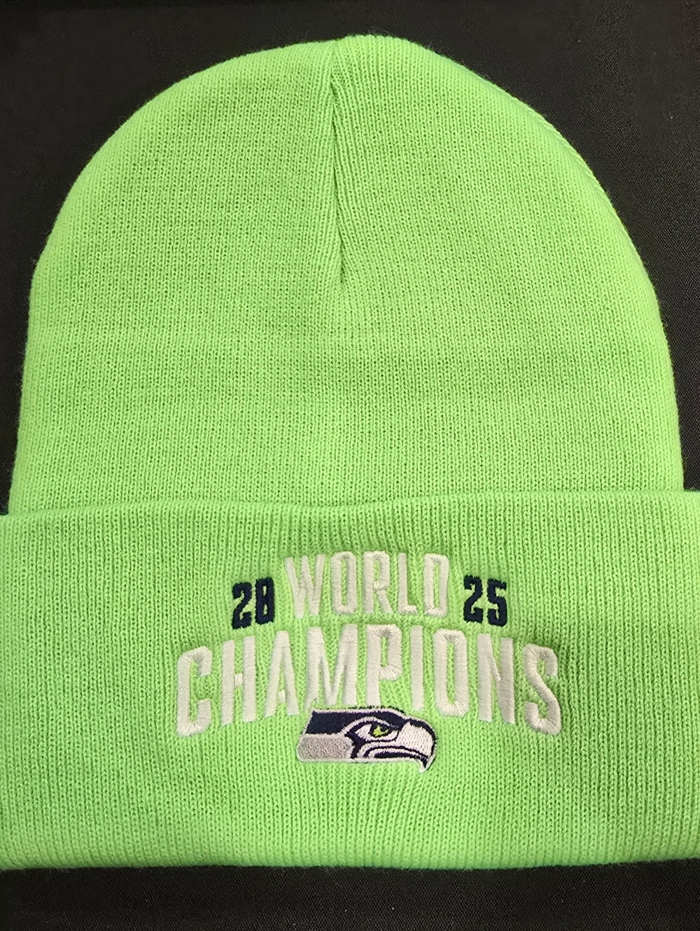 Rare Seattle Seahawks 2025 World Champions / Volunteer Lime Green Beanie Hat